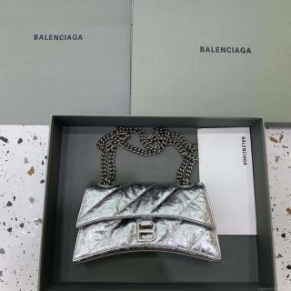 Balenciaga 716351210I Crush Small Chain Bag Quilted in silver metallized crushed calfskin aged-silver hardware