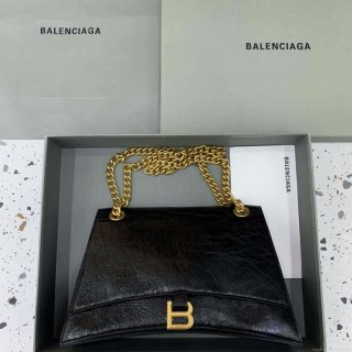 Balenciaga 716393210I Crush Medium Chain Bag in black crushed calfskin aged Gold