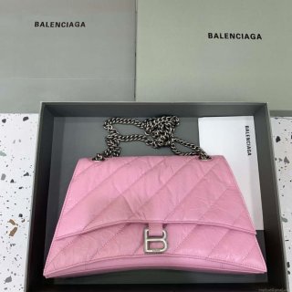 Balenciaga 716393210I Crush Medium Chain Bag in Pink crushed calfskin aged Silver