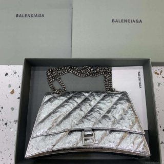 Balenciaga 716393210 Crush Medium Chain Bag Quilted in Silver metallized crushed calfskin Silver