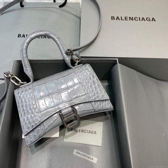 Balenciaga 592833 Hourglass XS Top Handle Bag Navy Gray Silver