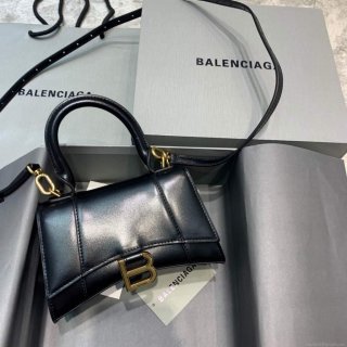 Balenciaga 592833 Hourglass XS Top Handle Leather Bag Black Gold