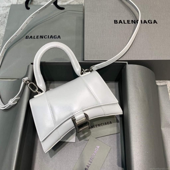 Balenciaga 592833 Hourglass XS Top Handle Leather Bag White