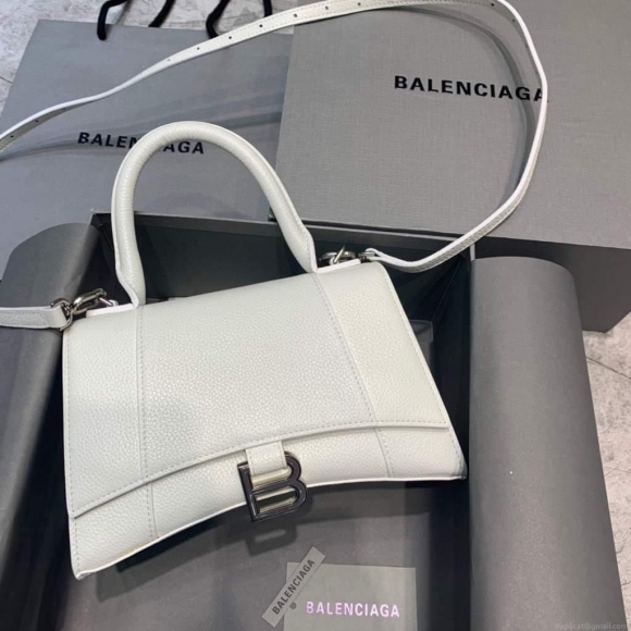 Balenciaga 593546 Hourglass Small Top Handle Bag White