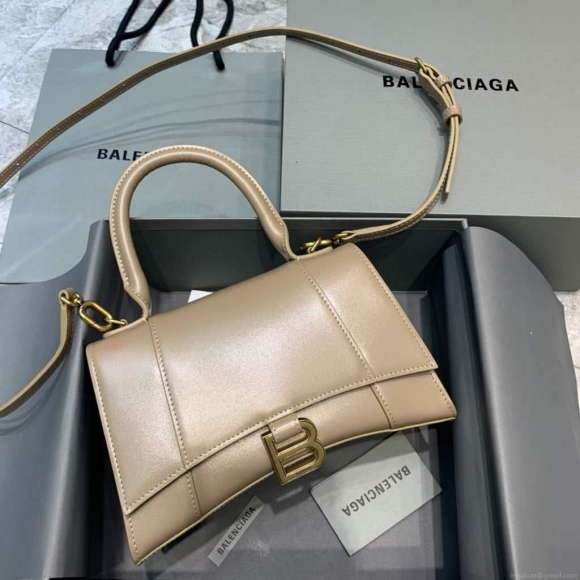 Balenciaga 593546 Hourglass Small Top Handle Calfskin Bag Apricot