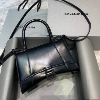 Balenciaga 593546 Hourglass Small Top Handle Calfskin Bag Black