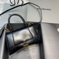 Balenciaga 593546 Hourglass Small Top Handle Calfskin Bag Black Gold