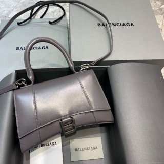 Balenciaga 593546 Hourglass Small Top Handle Calfskin Bag Gray