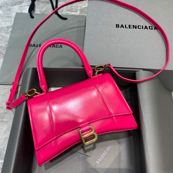 Balenciaga 593546 Hourglass Small Top Handle Calfskin Bag Plum Gold