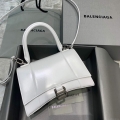 Balenciaga 593546 Hourglass Small Top Handle Calfskin Bag White Silver