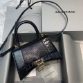 Balenciaga 593546 Hourglass Small Top Handle Crocodile Bag Black Gold