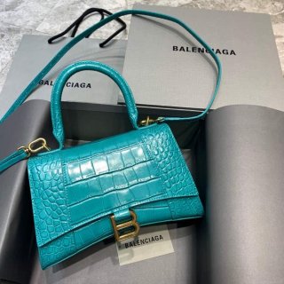 Balenciaga 593546 Hourglass Small Top Handle Crocodile Bag Blue Gold