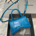 Balenciaga 593546 Hourglass Small Top Handle Crocodile Bag Blue Silver