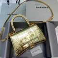 Balenciaga 593546 Hourglass Small Top Handle Crocodile Bag Gold