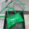 Balenciaga 593546 Hourglass Small Top Handle Crocodile Bag Green Silver