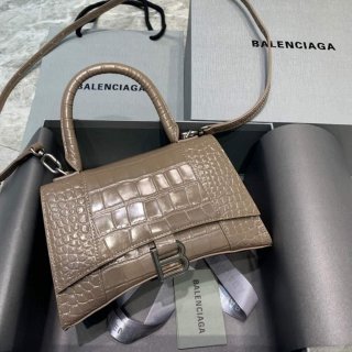 Balenciaga 593546 Hourglass Small Top Handle Crocodile Bag kakhi