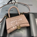 Balenciaga 593546 Hourglass Small Top Handle Crocodile Bag Light Pink