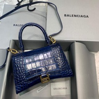 Balenciaga 593546 Hourglass Small Top Handle Crocodile Bag Navy blue