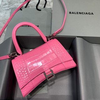 Balenciaga 593546 Hourglass Small Top Handle Crocodile Bag Pink