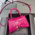 Balenciaga 593546 Hourglass Small Top Handle Crocodile Bag Plum