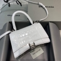 Balenciaga 593546 Hourglass Small Top Handle Crocodile Bag White