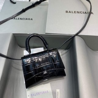 Balenciaga 664676 Hourglass Mini Top Handle Crocodile Bag Black