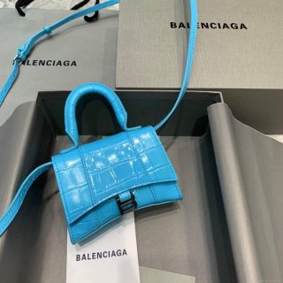 Balenciaga 664676 Hourglass Mini Top Handle Crocodile Bag Blue