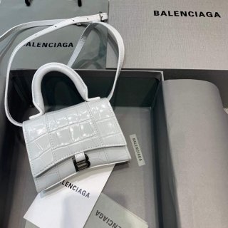 Balenciaga 664676 Hourglass Mini Top Handle Crocodile Bag White