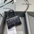 Balenciaga 664676 Hourglass Mini Top Handle Crocodile Handbag Black