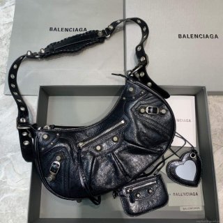 Balenciaga 67130723 Women’s Le Cagole Small Shoulder Bag Arena lambskin In Black