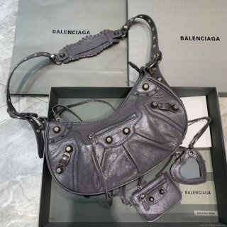 Balenciaga 67130723 Women’s Le Cagole Small Shoulder Bag Arena lambskin In Grey