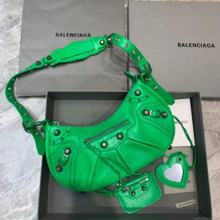 Balenciaga 67130723 Women’s Le Cagole Small Shoulder Bag Arena lambskin In Green