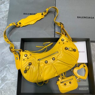 Balenciaga 67130723 Women’s Le Cagole Small Shoulder Bag Arena lambskin In Yellow