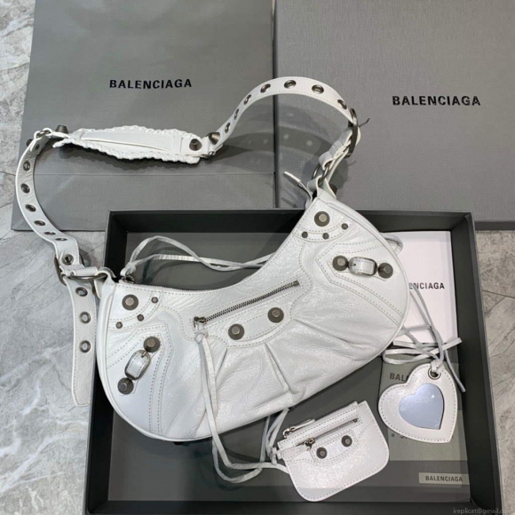 Balenciaga 67130723 Women’s Le Cagole Small Shoulder Bag Arena lambskin In White