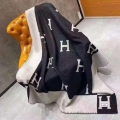 Hermes H102668 Avalon Rocabar Cashmere Blanket 29922 Black and Gray