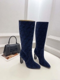 Fendi Women Shoes 8W8348AKXOF1GAA Cut High-heeled blue FF chenille boots 191943