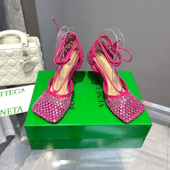 Bottega Veneta BV 667206 Rhinestone mesh and leather sandals V0GU11016