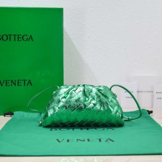 BV 585852 Bottega Veneta Mini Pouch Buckskin leather clutch with strap metallic Green