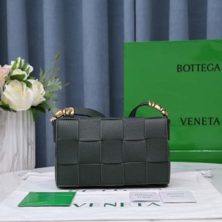 Bottega Veneta BV 666870 Cassette Intreccio grained leather cross-body bag Dark Green