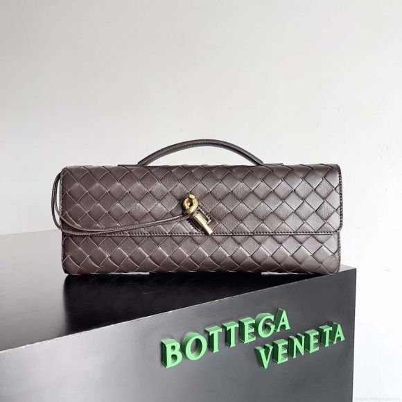 Bottega Veneta BV 741511 Long Clutch Andiamo With Handle Emerald Dark Brown