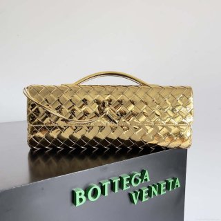 Bottega Veneta BV 741511 Long Clutch Andiamo With Handle Emerald Gold