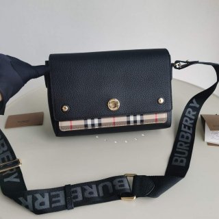 Burberry Vintage Check and Leather Note Crossbody Bag in Black