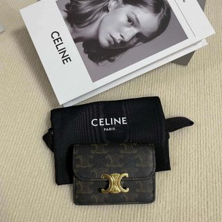 Celine 10I583 Card Holder With Flap Triomphe In Triomphe Canvas Tan