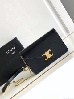 Celine 10J733 CUIR TRIOMPHE Calfskin leather WOC Black