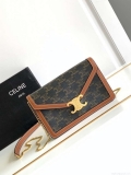 Celine 10J733 CUIR TRIOMPHE Logo print Calfskin leather WOC Green & Brown