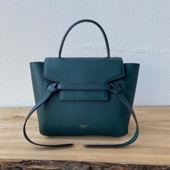 Celine 189103 Mini Belt Bag In Grained Calfskin 189153 Dark Green