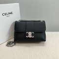 Celine 115853 Medium Celine Victoire Bag In Supple Calfskin Black Silver