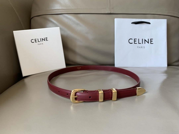 Celine 45BAE3A01 Small Western Belt In Natural Calfskin Wine Red 1.8 CM C12005