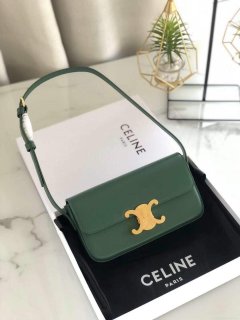 Celine 194143 Triomphe Shoulder Bag in Natural Calfskin Green