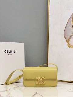 Celine 194143 Triomphe Shoulder Bag in Natural Calfskin Light Yellow